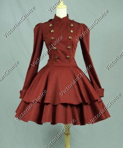 Victorian Holiday Festive Dress Gothic Knee-Length Lolita Mad Hatter Military Jacket Dress Steampunk Costume