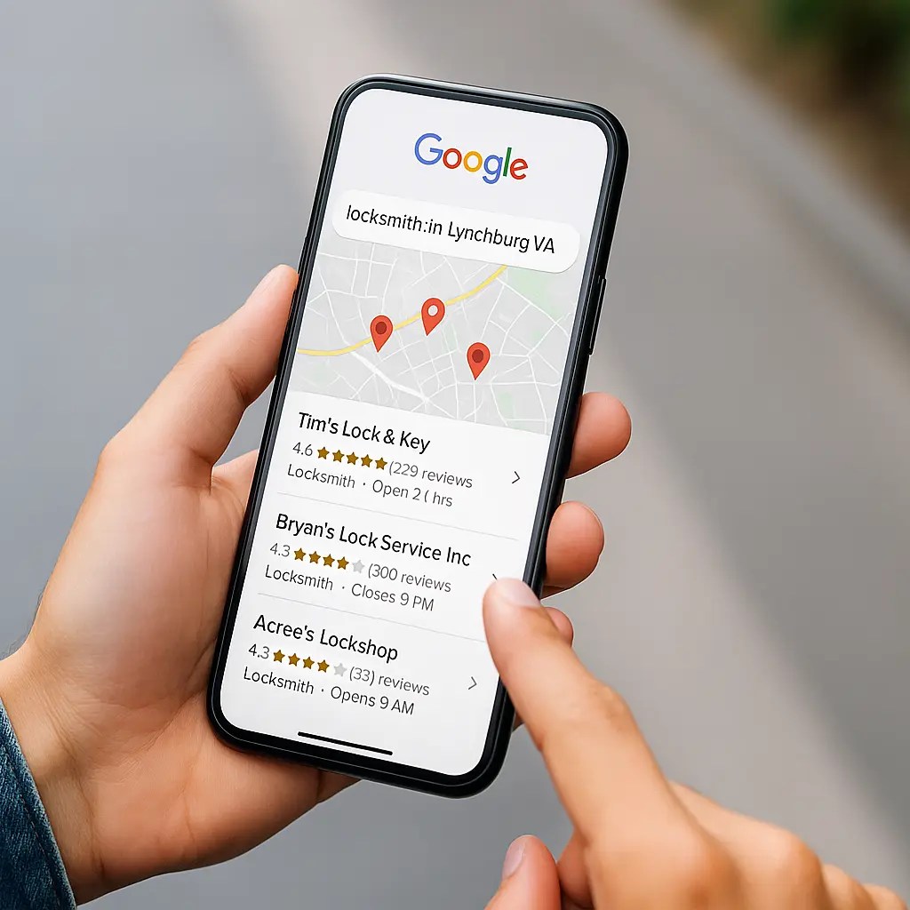 Image of someone searching on a phone or local business Google Map view