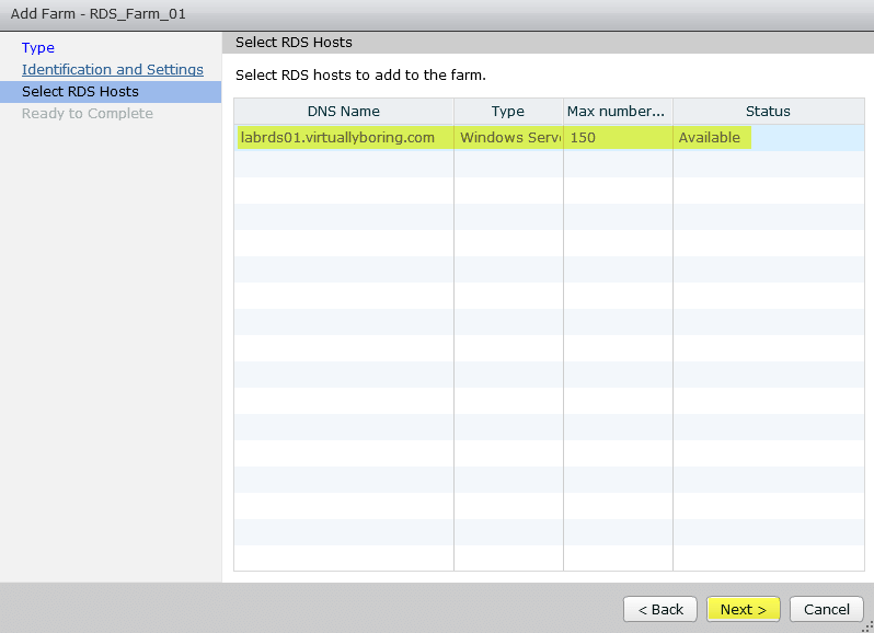 Add RDS Server to View 7 - 14 Add Farm Select RDS Hosts