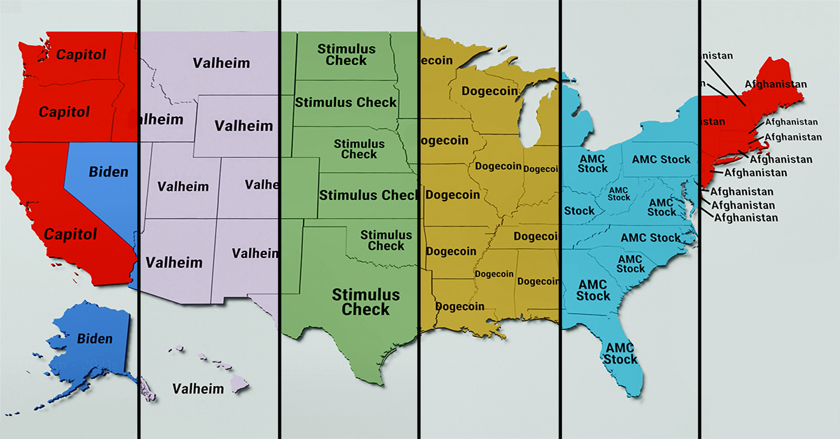 mapped top trending searches of 2021 in every u s state