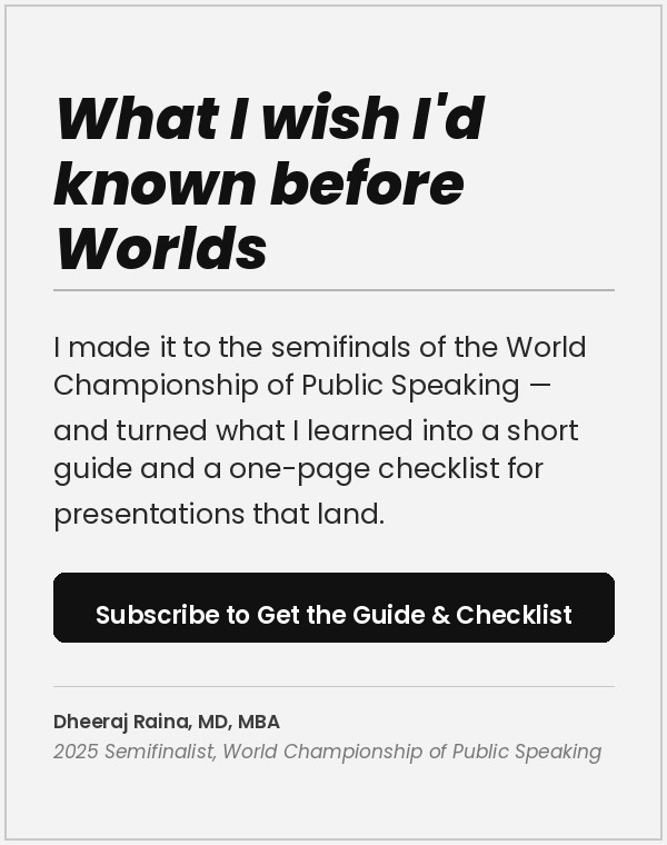 Speech prep guide by a doctor who reached the semifinals of the World Championship of Public Speaking