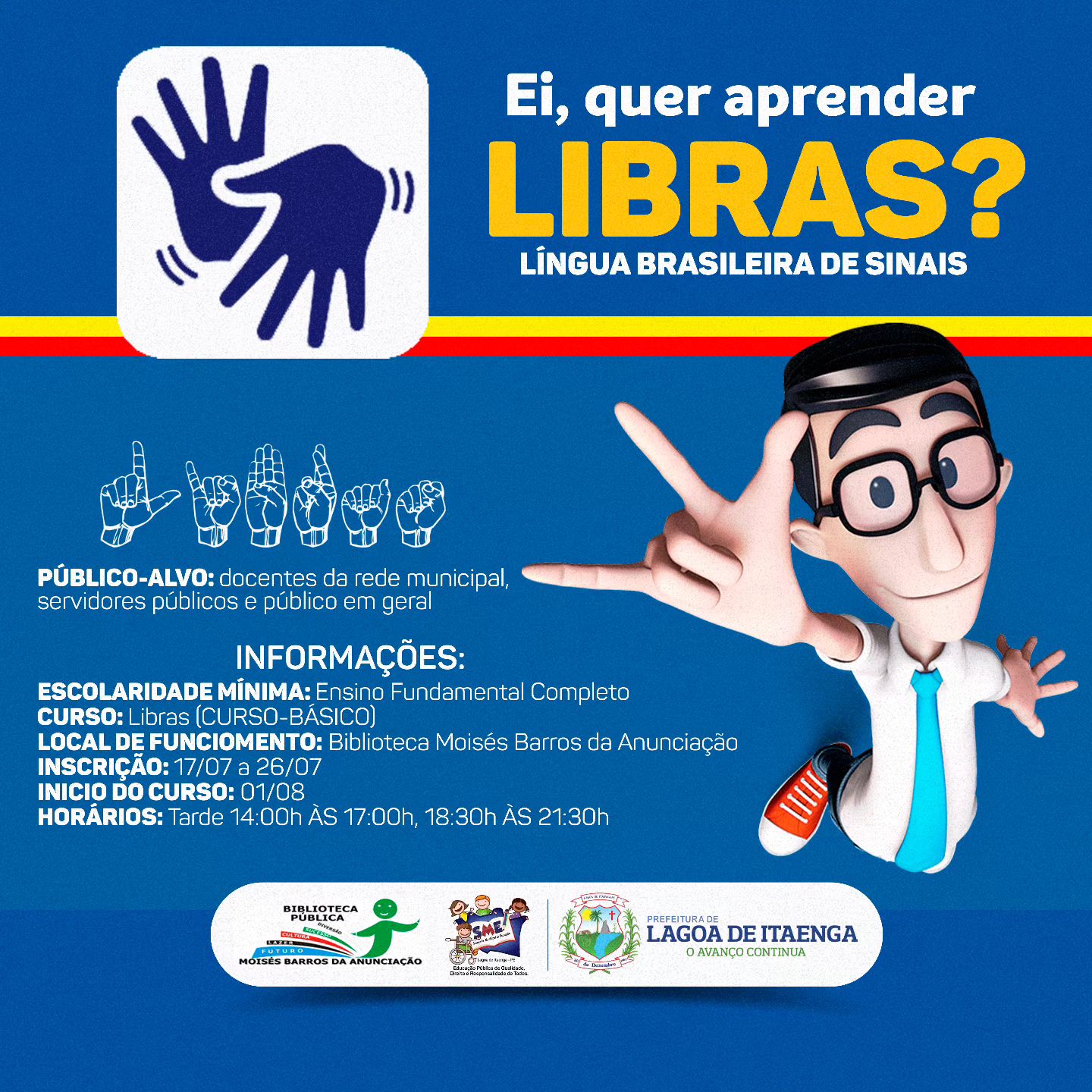 Inscrições serão abertas para curso de libras na próxima segunda (17) em Lagoa de Itaenga