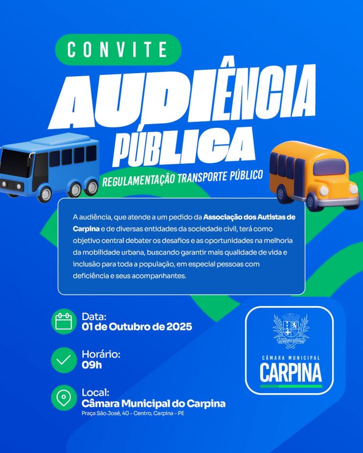 Audiência Pública irá debater a regulamentação do Transporte Público em Carpina