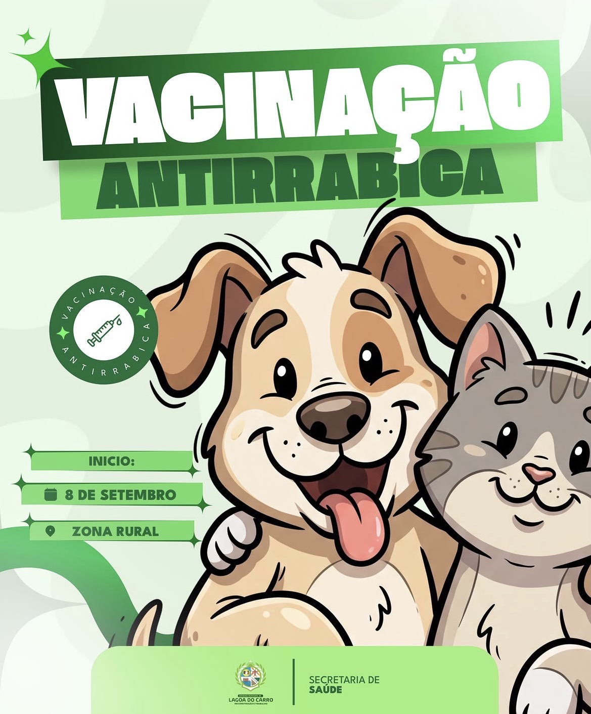 Vacinação antirrábica começa nesta terça-feira (8) na zona rural de Lagoa do Carro