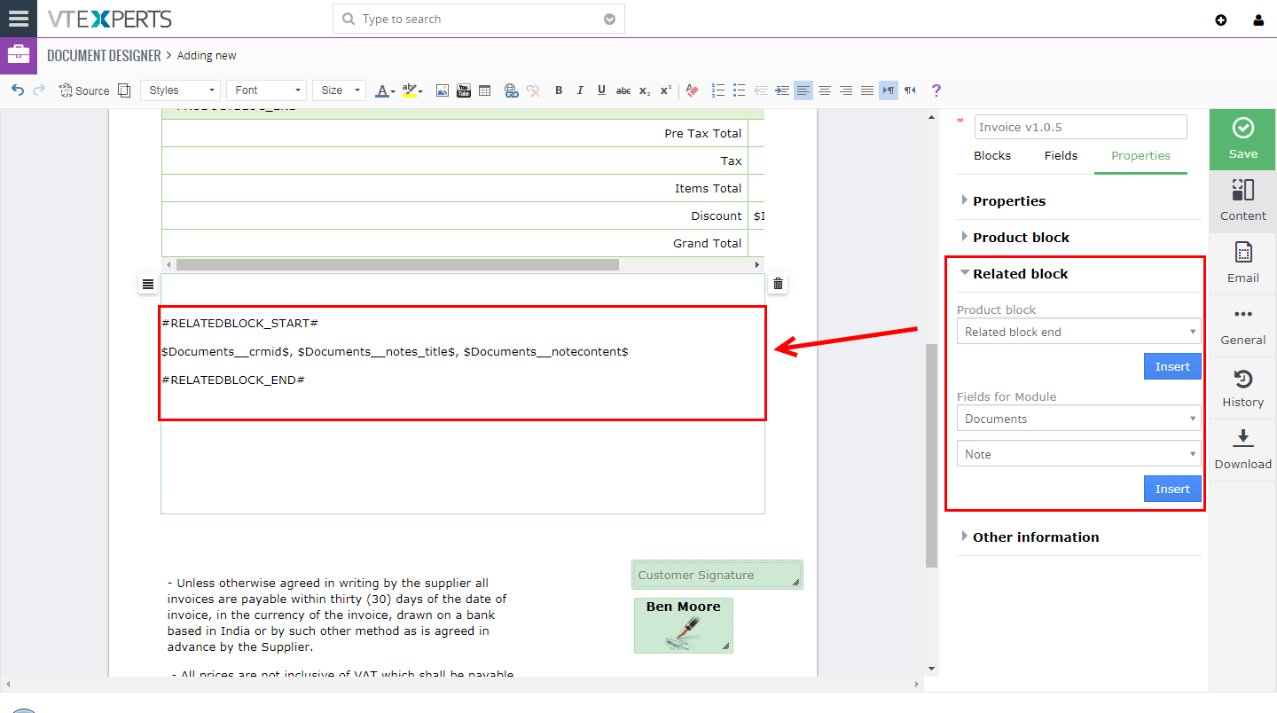 Diseñador de documentos VTiger y creador de PDF - Guide26