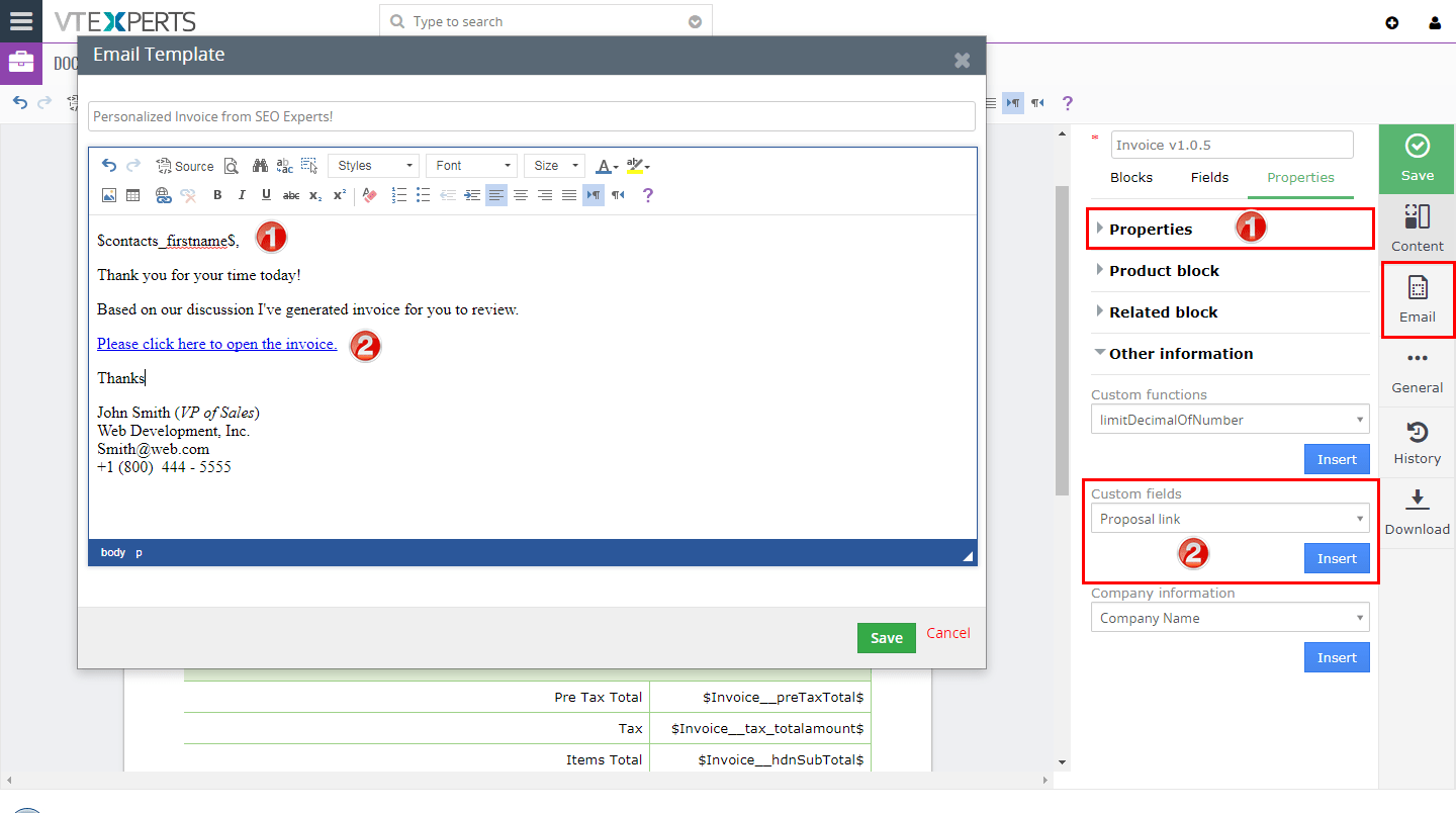 Diseñador de documentos VTiger y creador de PDF - Guide28