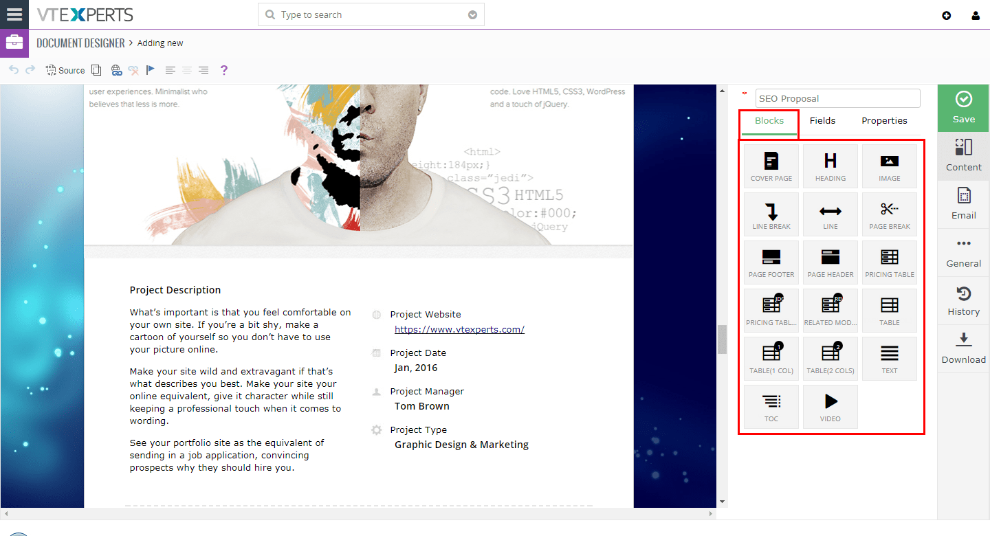 Diseñador de documentos VTiger y creador de PDF - Guide3