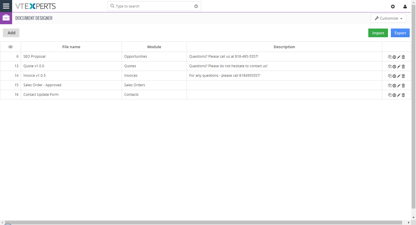 Diseñador de documentos VTiger y creador de PDF - Guide41