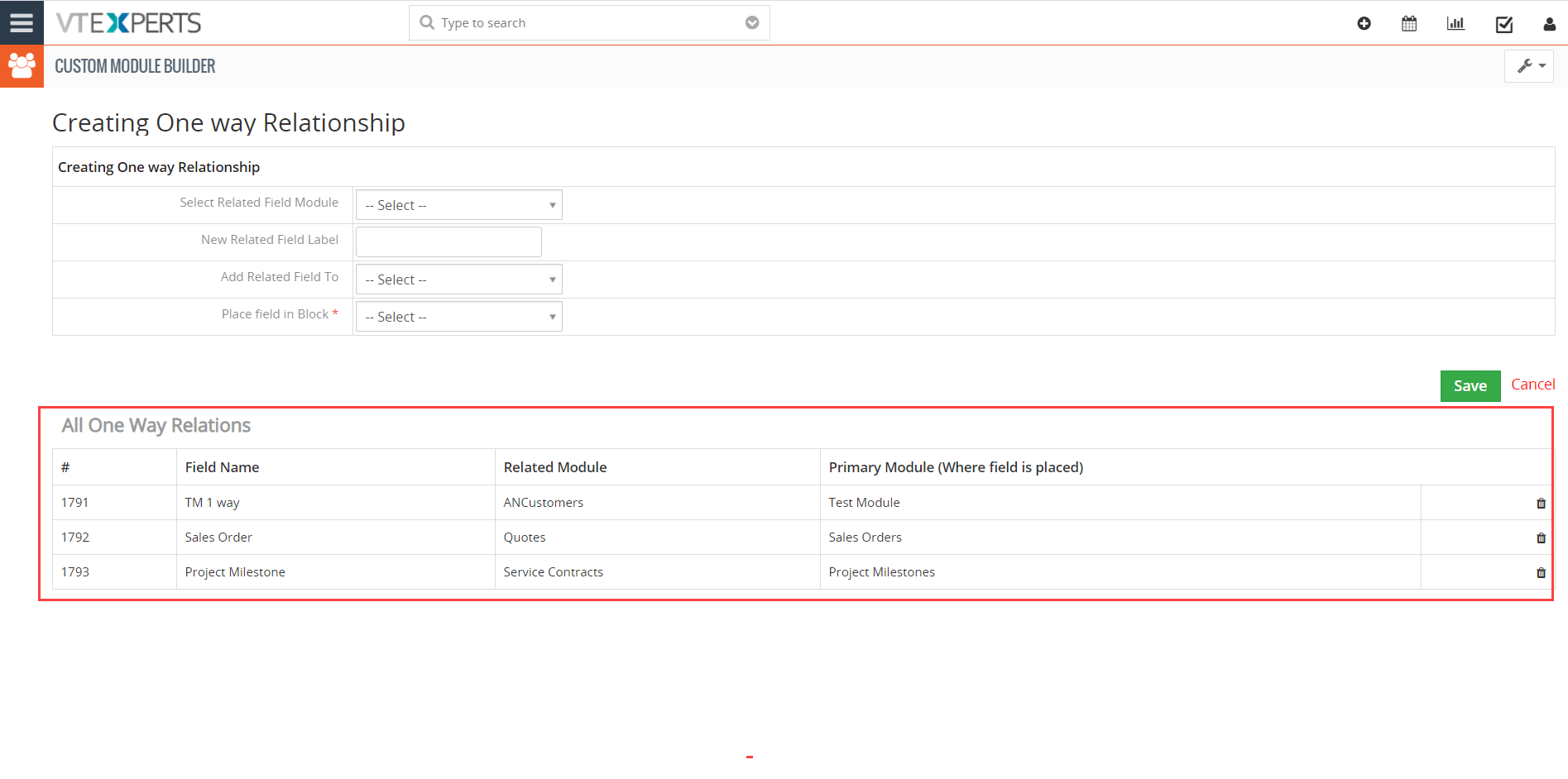 Lista de todas las relaciones unidireccionales