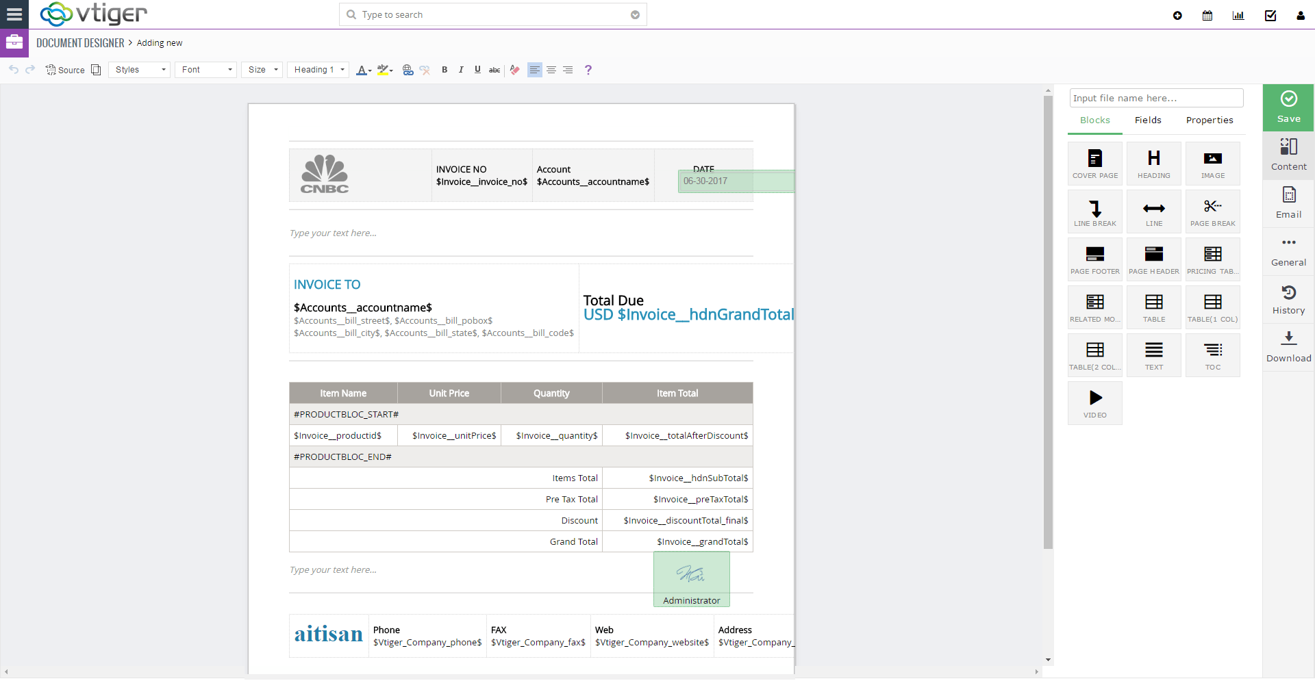 Diseñador de documentos VTiger - template4
