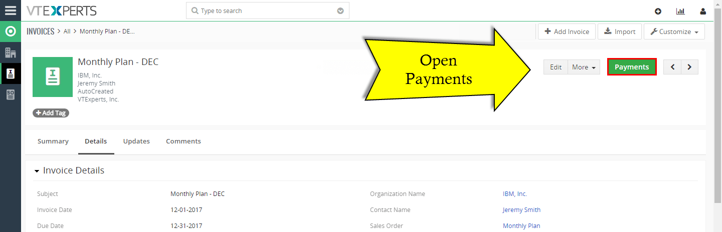 Integración VTiger Authorize.Net - botón de pagos