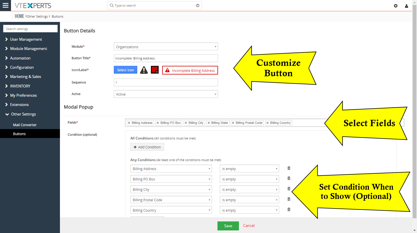 Custom Buttons Extension for VTiger