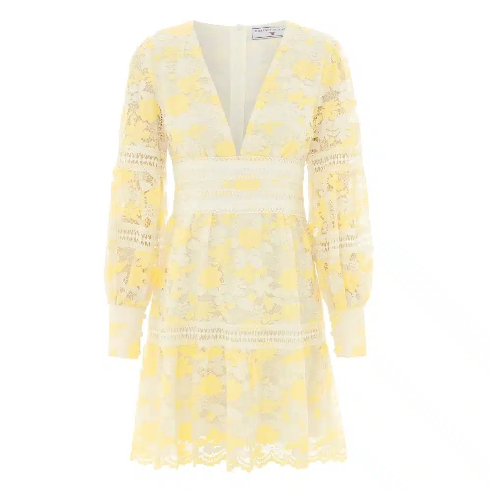 Hortons England Cabo Lace Mini Dress Yellow
