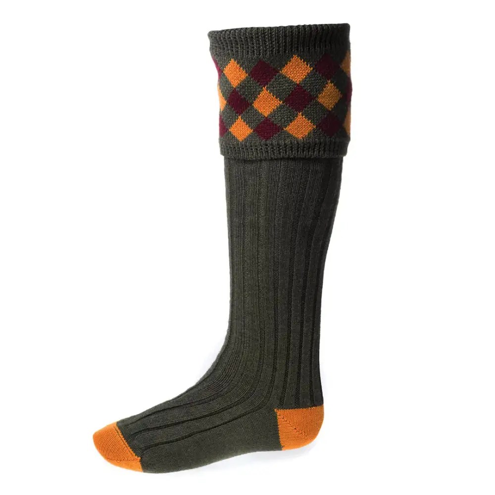 Cheviot Chequers Shooting Sock Navy Spruce