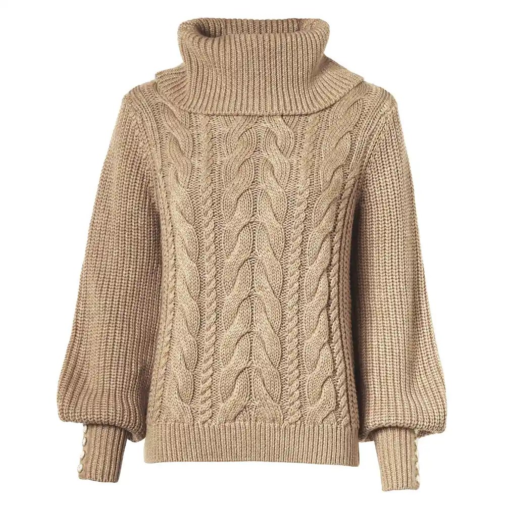 Holland Cooper Ladies Corded Roll Neck Knit Camel