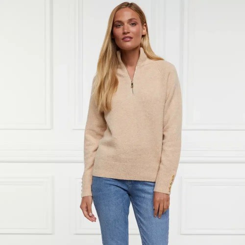 Holland Cooper Ladies Tori Half Zip Knit Jumper Light Camel