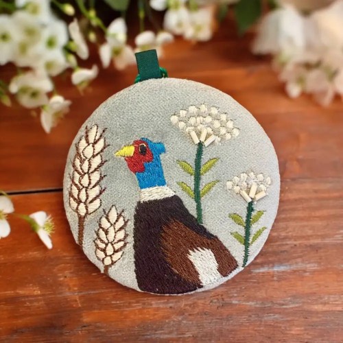 Orchid Designs Pheasant Cotton Velvet Mirror