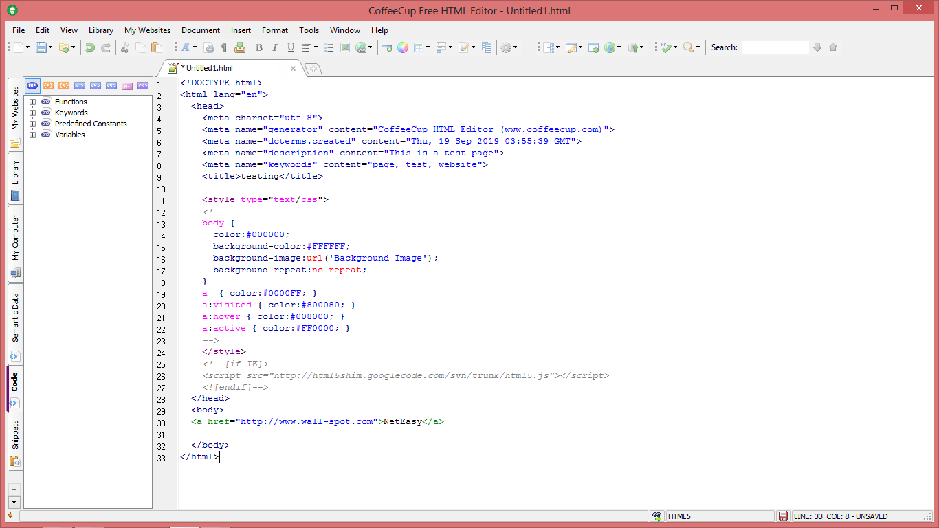 CoffeeCup HTML editor