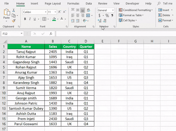Split the worksheet into four panes at the selected cell