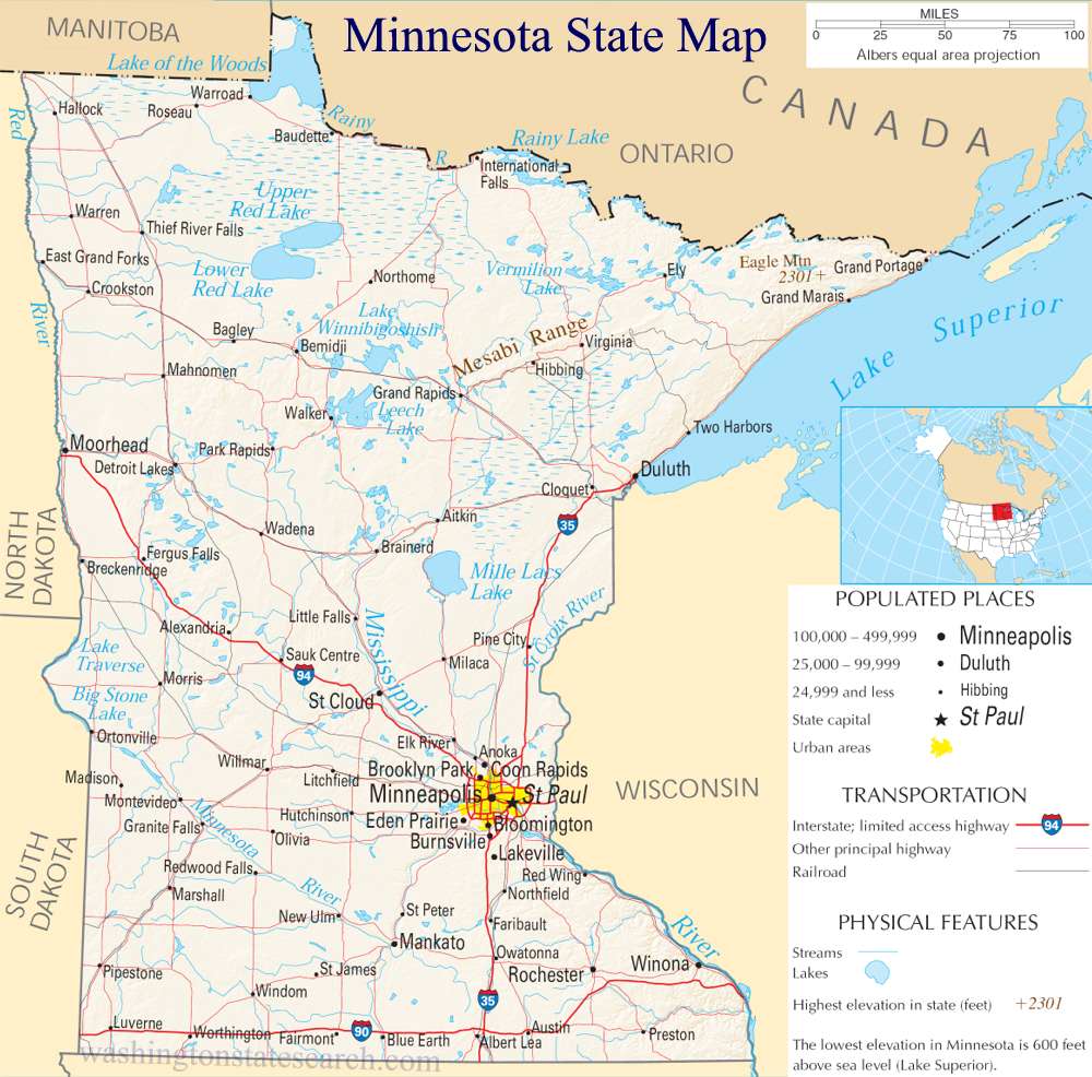Minnesota State Map A Large Detailed Map Of Minnesota State USA Minnesota State Map 