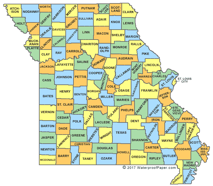 Printable Missouri Maps State Outline County Cities Printable Missouri County Map 