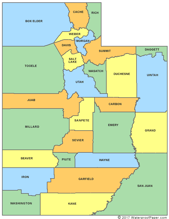 Printable Utah Maps State Outline County Cities Utah County Map 