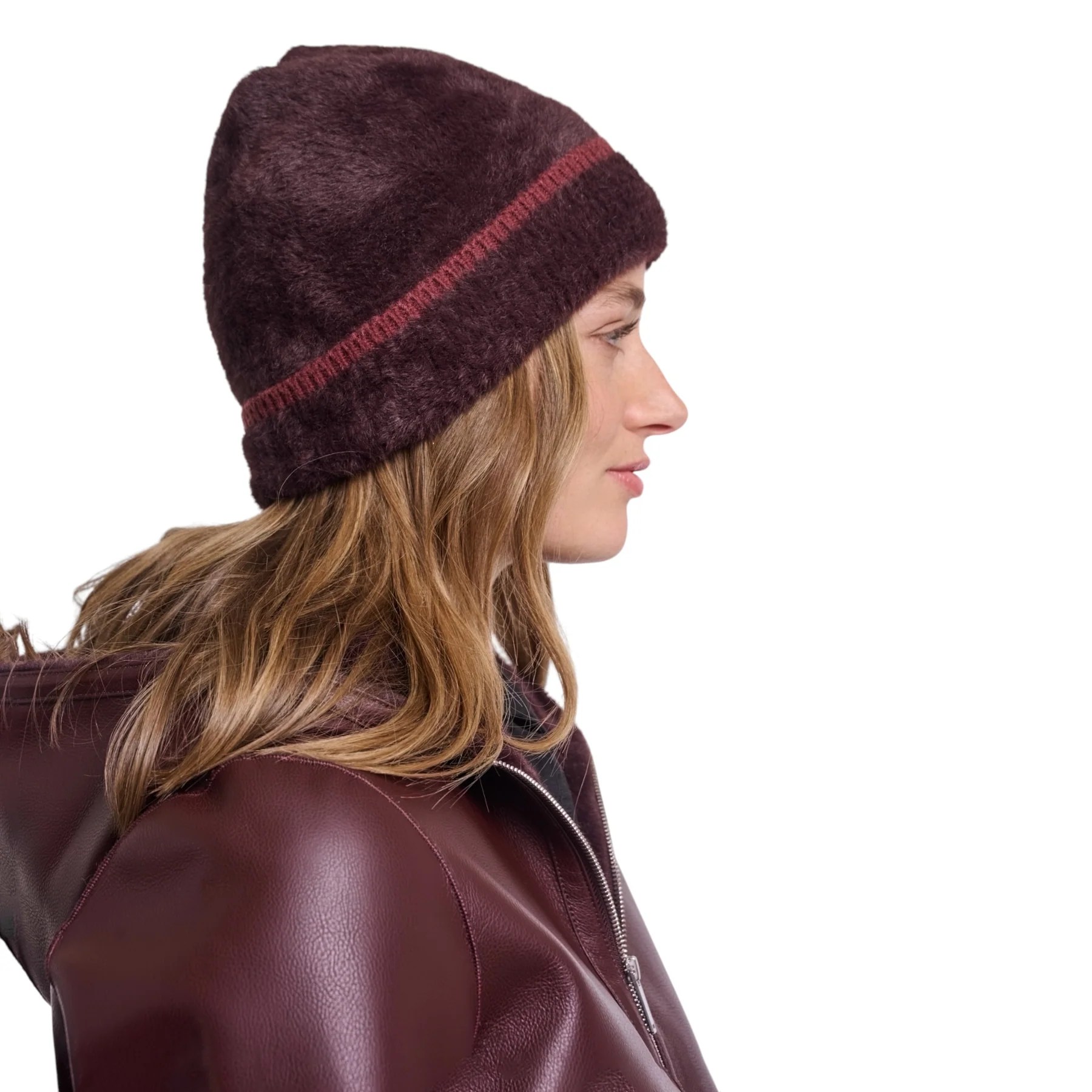 Rino & Pelle Connie soft fuzzy beanie hat in Fudge Sangria