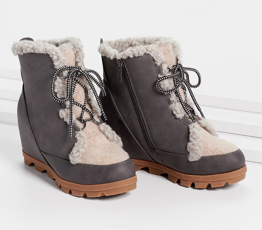 sherpa wedge booties