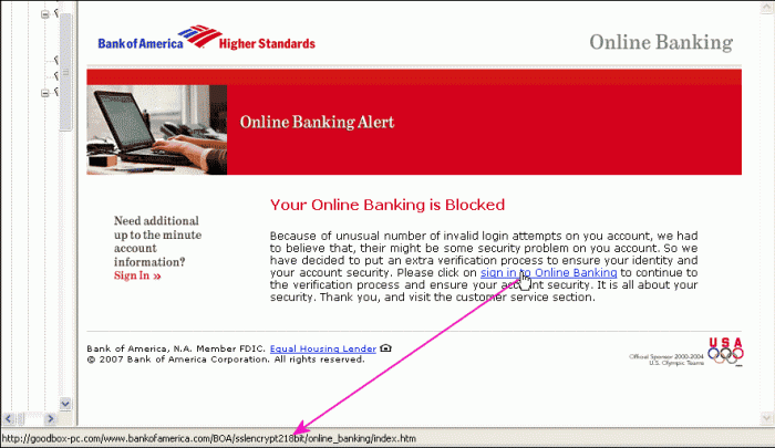 Bank phishing scam example #2