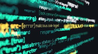 Computer programming code. Online safety, hacking and digital firewall background 3D illustration