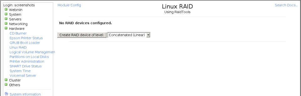 Partitions, RAID and LVM – Webmin | MN Linux