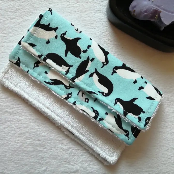 Large Blue Reusable Penguins Bamboo Wipes