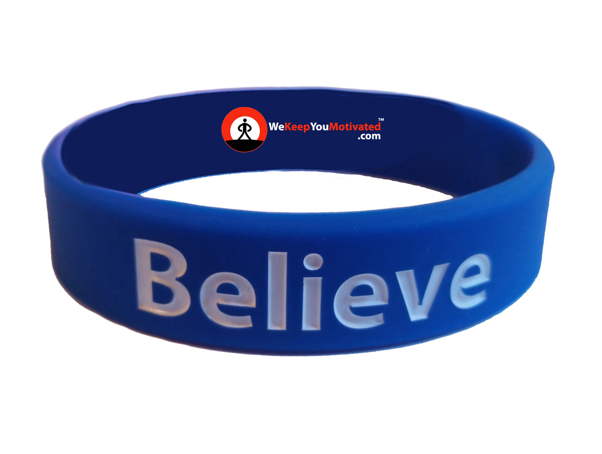 Silicone rubber wrist bands with inspirational quotes and sayings by. BELIEVE Inspirational Bracelet Wristband - BLUE