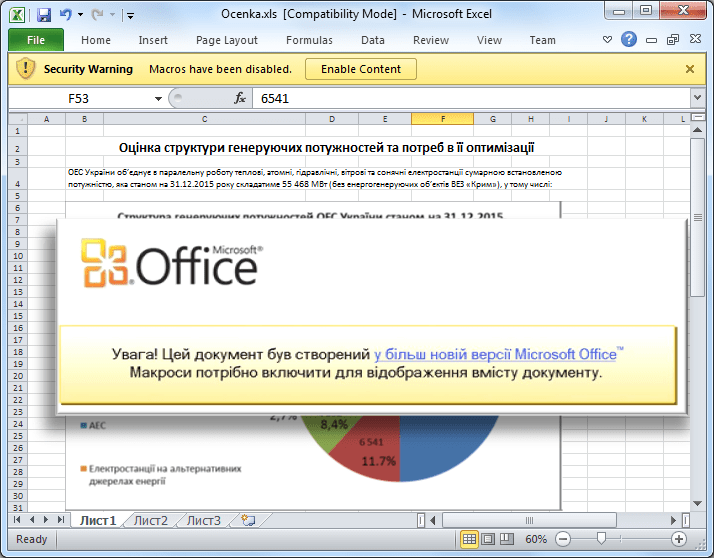 Malicious XLS file used in the cyberattacks