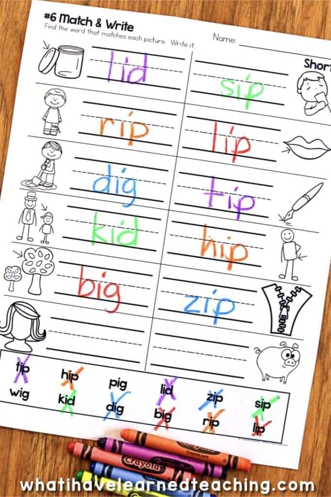 Rim, rid, rig, rip, sin . Short I Phonics Worksheets Short I Cvc Words