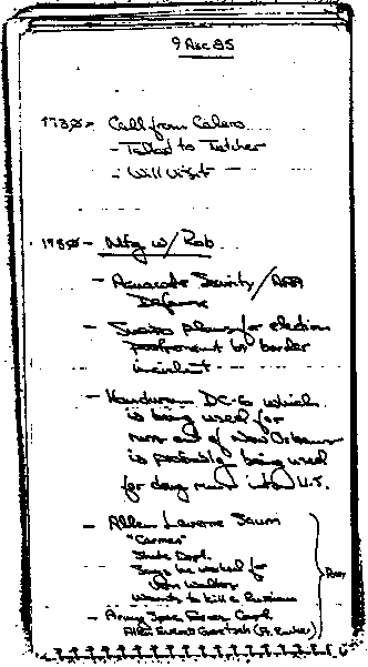 OLIVER NORTH'S HANDWRITTEN NOTES