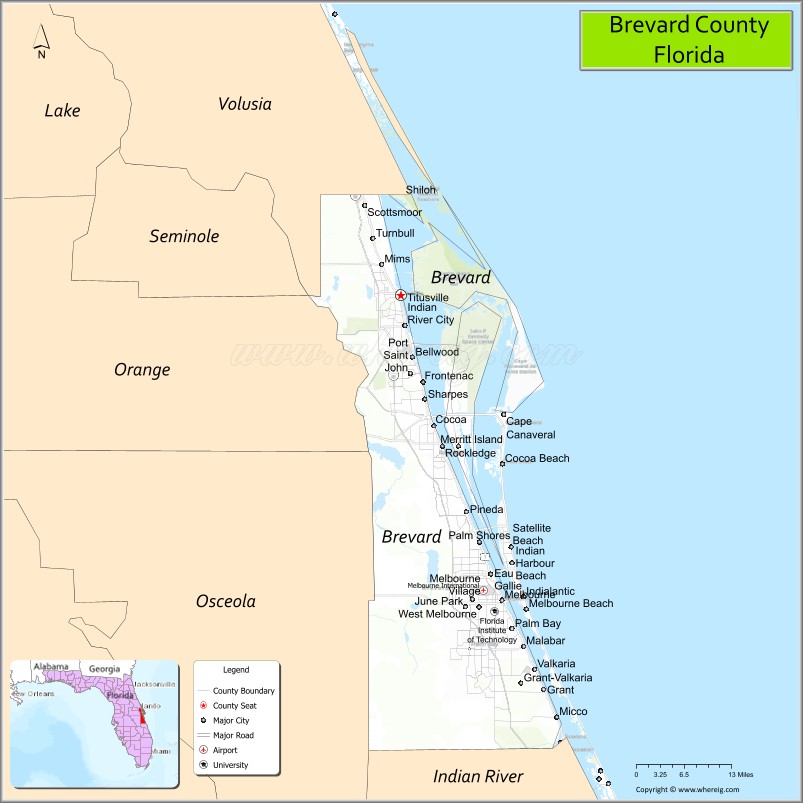 Brevard County Map Florida USA Check Major Cities Towns County Brevard County Map Fl 