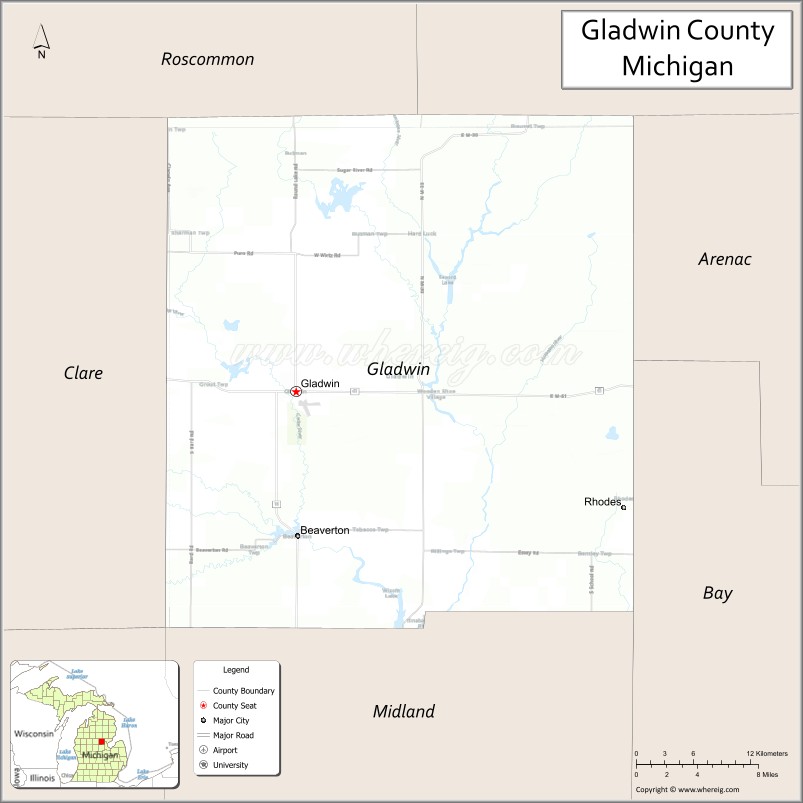 Gladwin County Map Michigan Where Is Located Cities Population Gladwin County Map Mi 