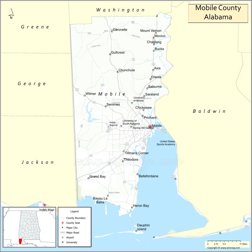 Mobile County Map Alabama Cities Towns Location Roads Top Mobile County Map Al 