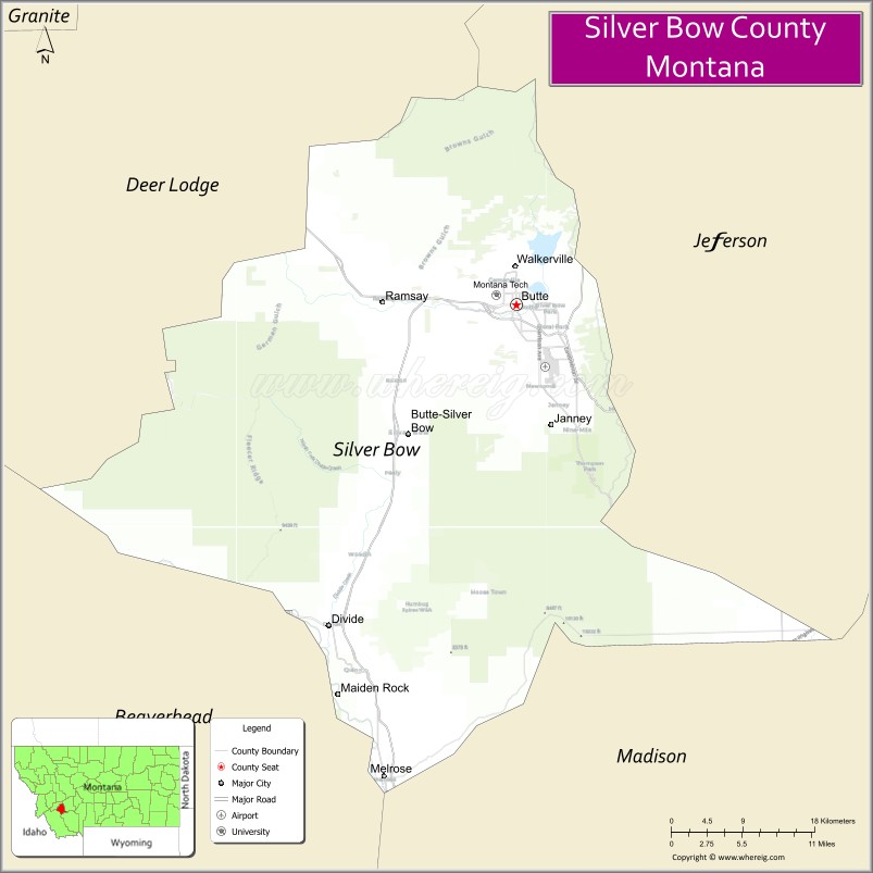 Map Of Silver Bow County Montana Location Cities Roads Top Silver Bow County Map Mt 