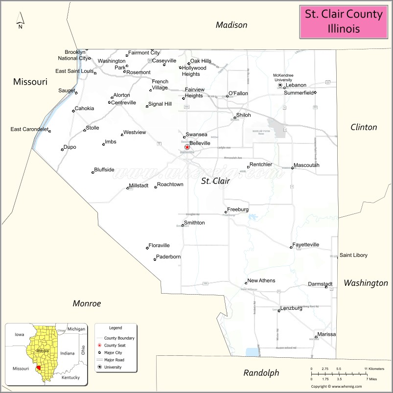 Illinois County Map With Cities St Clair County Map Il 