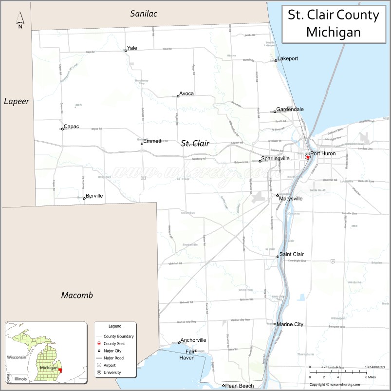 St Clair County Map Michigan Where Is Located Cities Population St Clair County Map Mi 