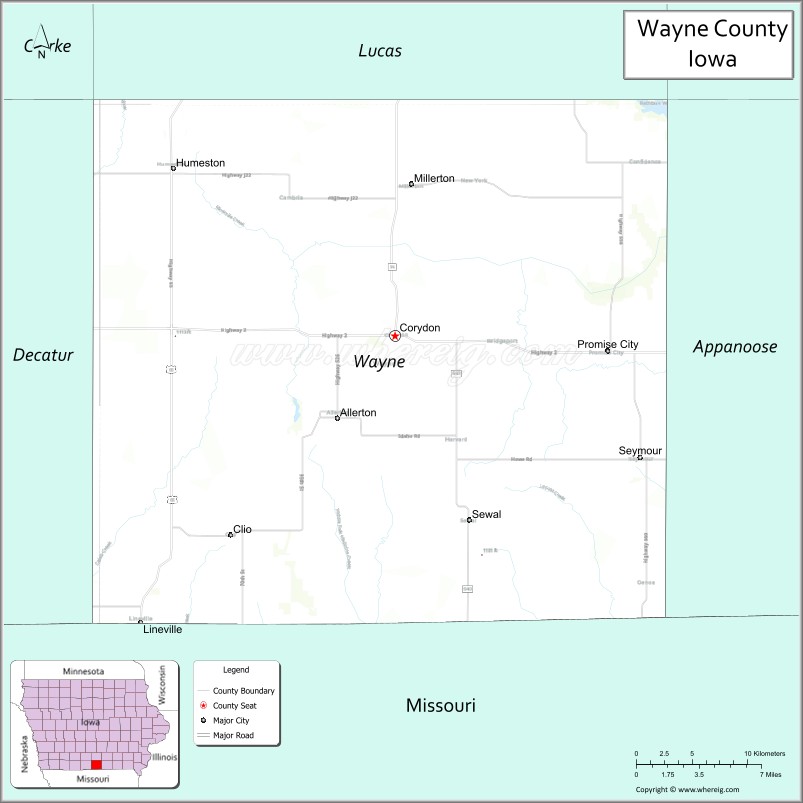 Wayne County Map Iowa Cities Location Roads Top Attractions Facts Ia.