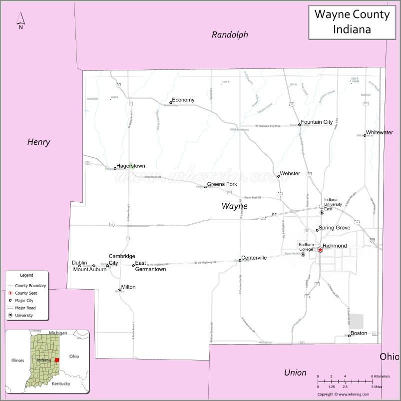 Wayne County Map Indiana Know Where Is Located Cities Towns Facts In.