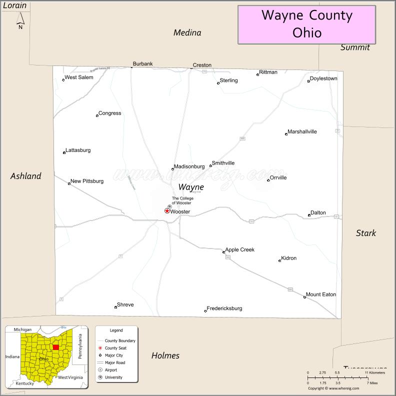 Map Of Wayne County Ohio Where Is Located Cities Population Oh.