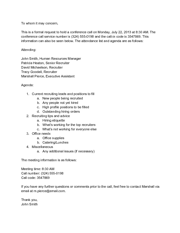Sample Letter Requesting Conference Call Wikihow