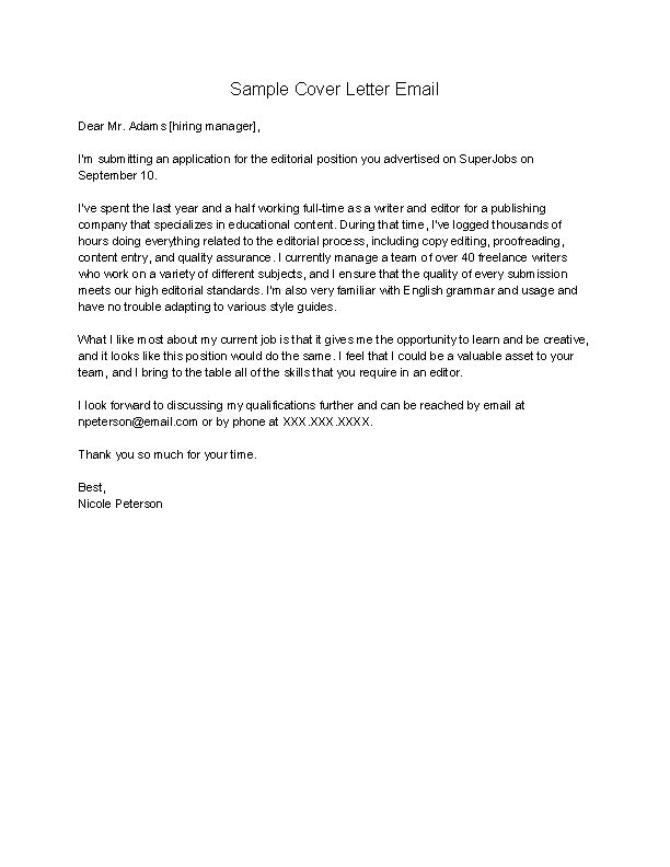 Sample Cover Letter Email Wikihow