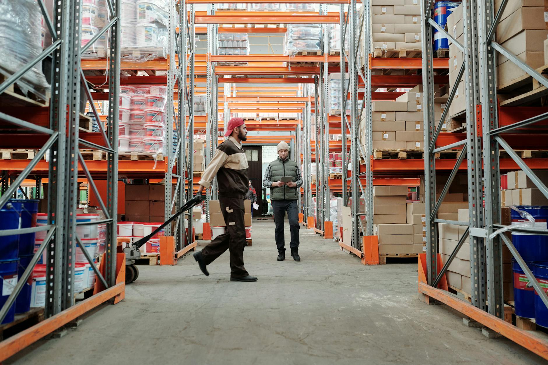 employee pulling a cart