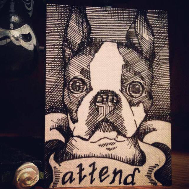 ATTEND | 2014 | pen and ink art card, 2.5" x 3.5"