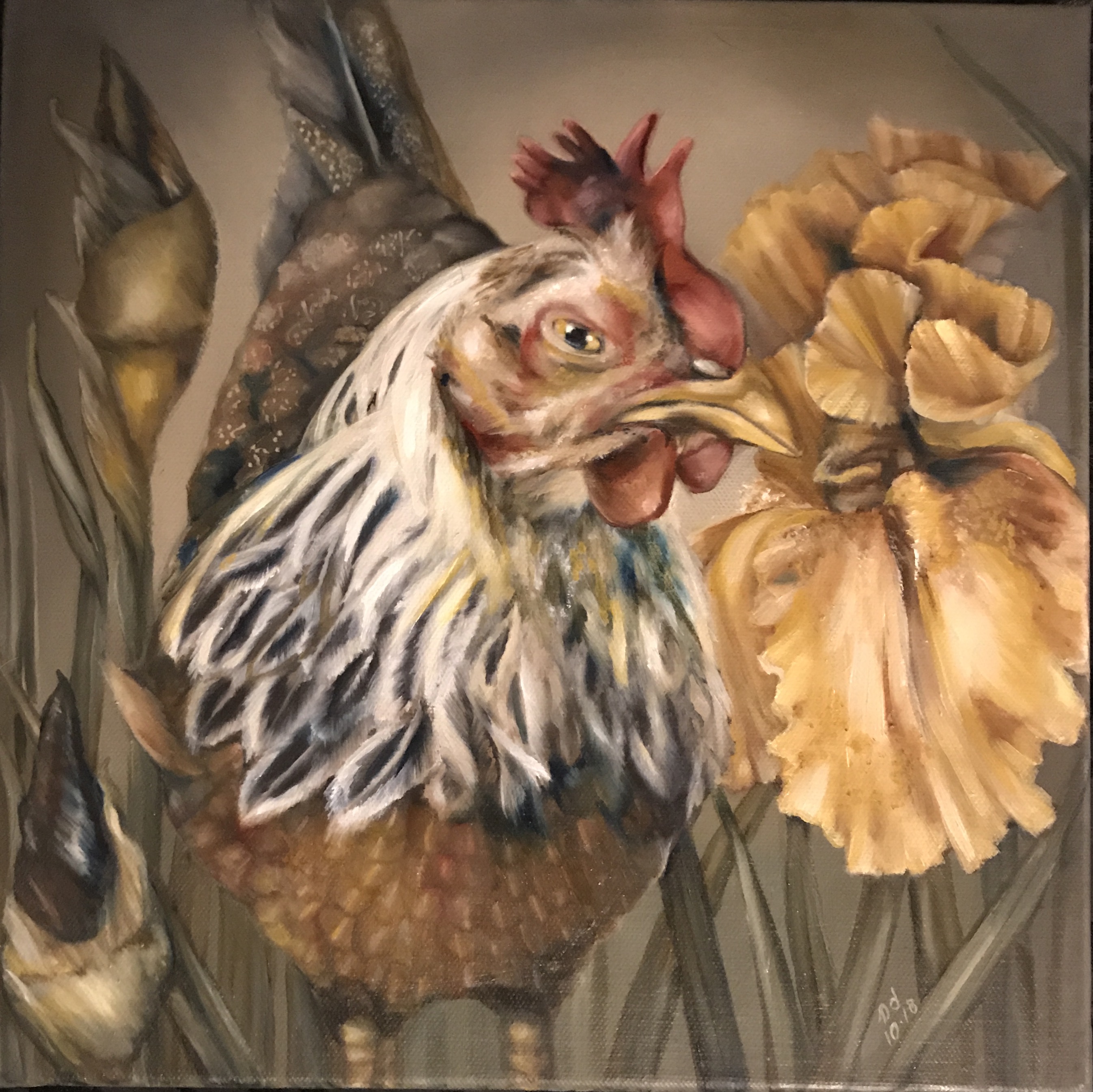 COMMISSIONED HEN PORTRAIT WITH IRIS | 2017 | oil on canvas